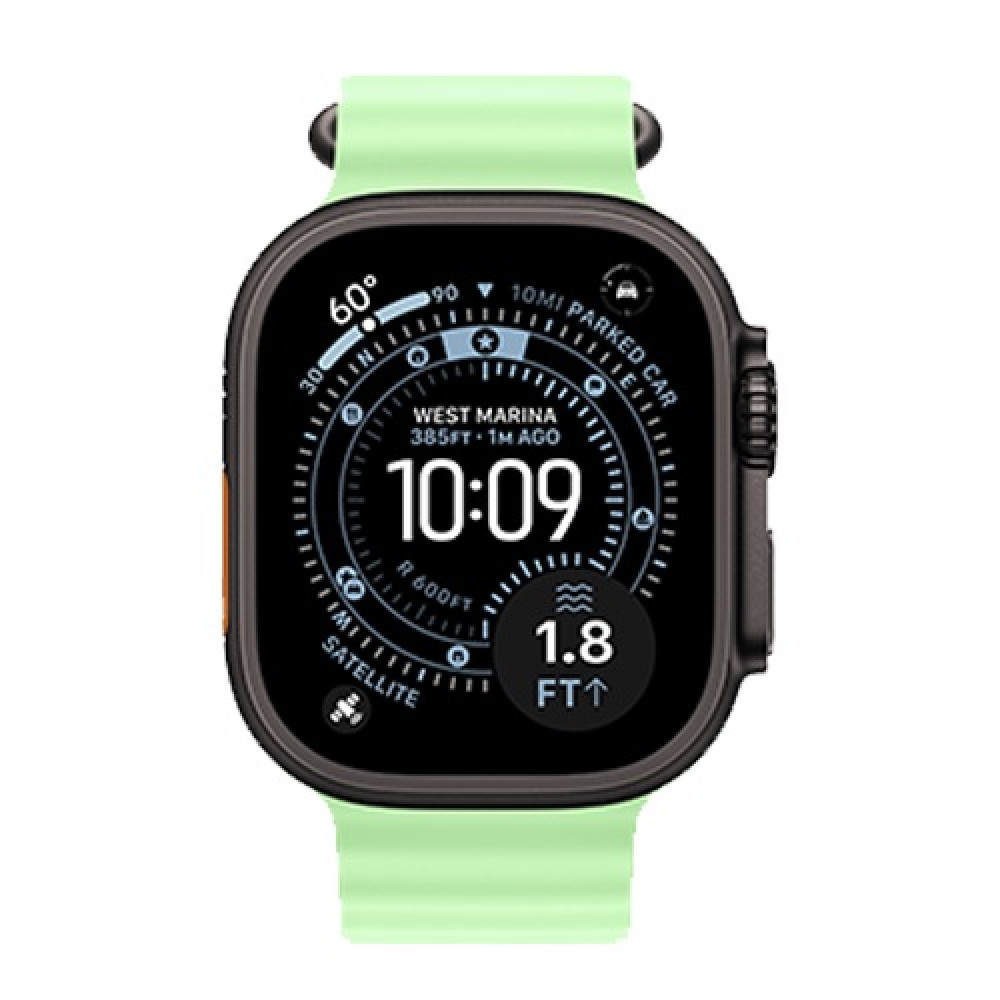 Apple Watch Ultra 3 49mm Black Titanium Case with Neon Green Ocean Band () 2025