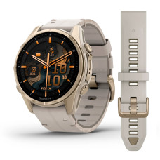Garmin Fenix 8 43mm AMOLED Sapphire, Soft Gold з Limestone сірим шкіряним ремінцем