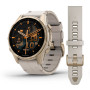 Garmin Fenix 8 43mm AMOLED Sapphire, Soft Gold з Limestone сірим шкіряним ремінцем