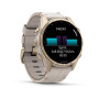 Garmin Fenix 8 43mm AMOLED Sapphire, Soft Gold з Limestone сірим шкіряним ремінцем