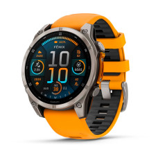 Garmin Fenix 8 47mm AMOLED Sapphire, Titanium з Spark Orange/Graphite помаранчевим силіконовим ремінцем