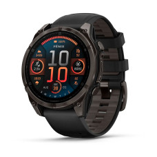 Garmin Fenix 8 47mm AMOLED Sapphire, Carbon Grey DLC Titanium з Black/Pebble Grey чорним силіконовим ремінцем