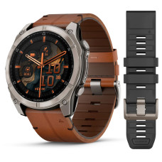 Garmin Fenix 8 51mm AMOLED Sapphire, Titanium з Chestnut коричневим шкіряним ремінцем