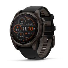 Garmin Fenix 8 47mm SOLAR Sapphire, Carbon Grey DLC Titanium з Black/Pebble Grey чорним силіконовим ремінцем